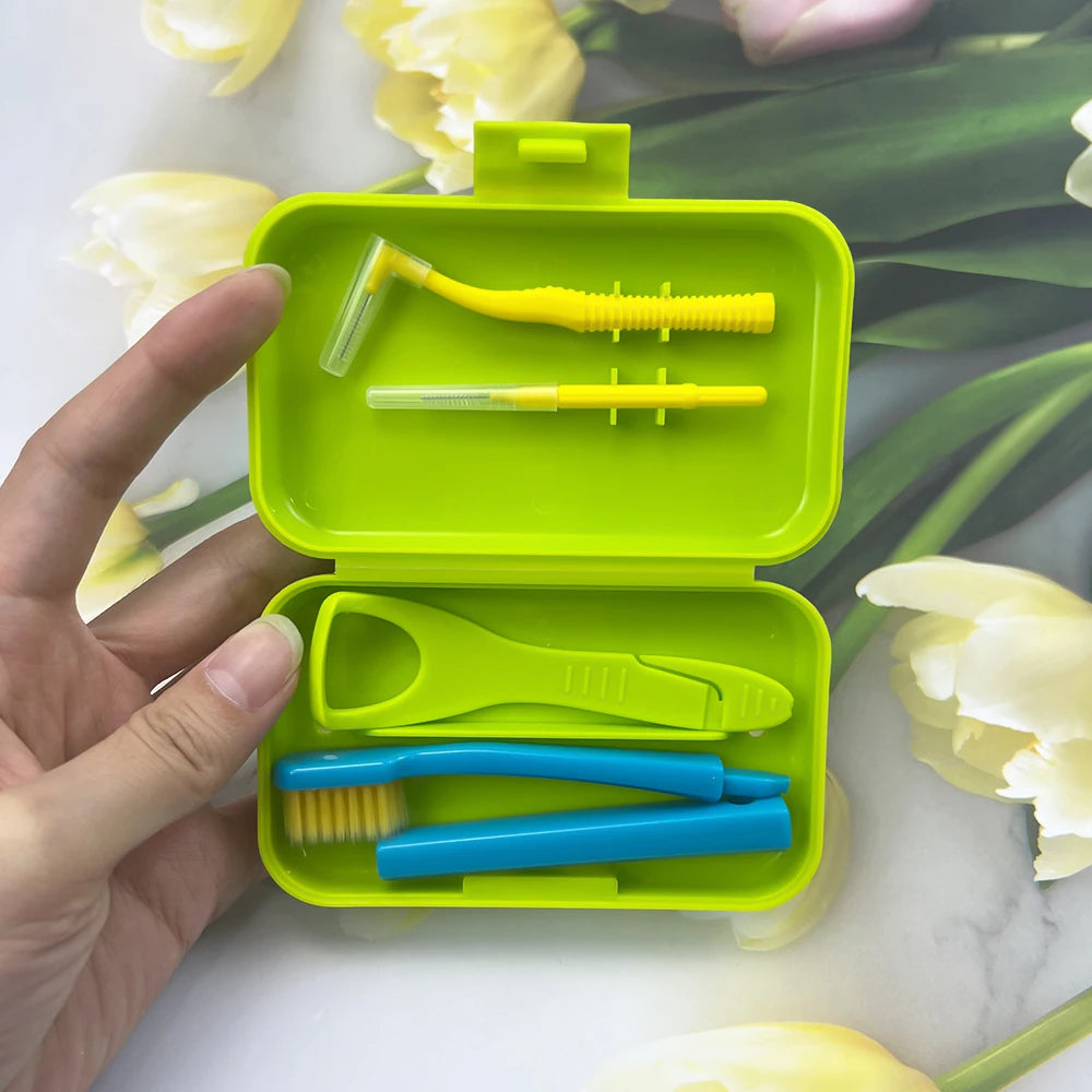 Dental Care Kits Portable Travel Detachable Toothbrush Interdental Brush Tongue Scraper Storage Box Case Oral Hygiene Tools Sets